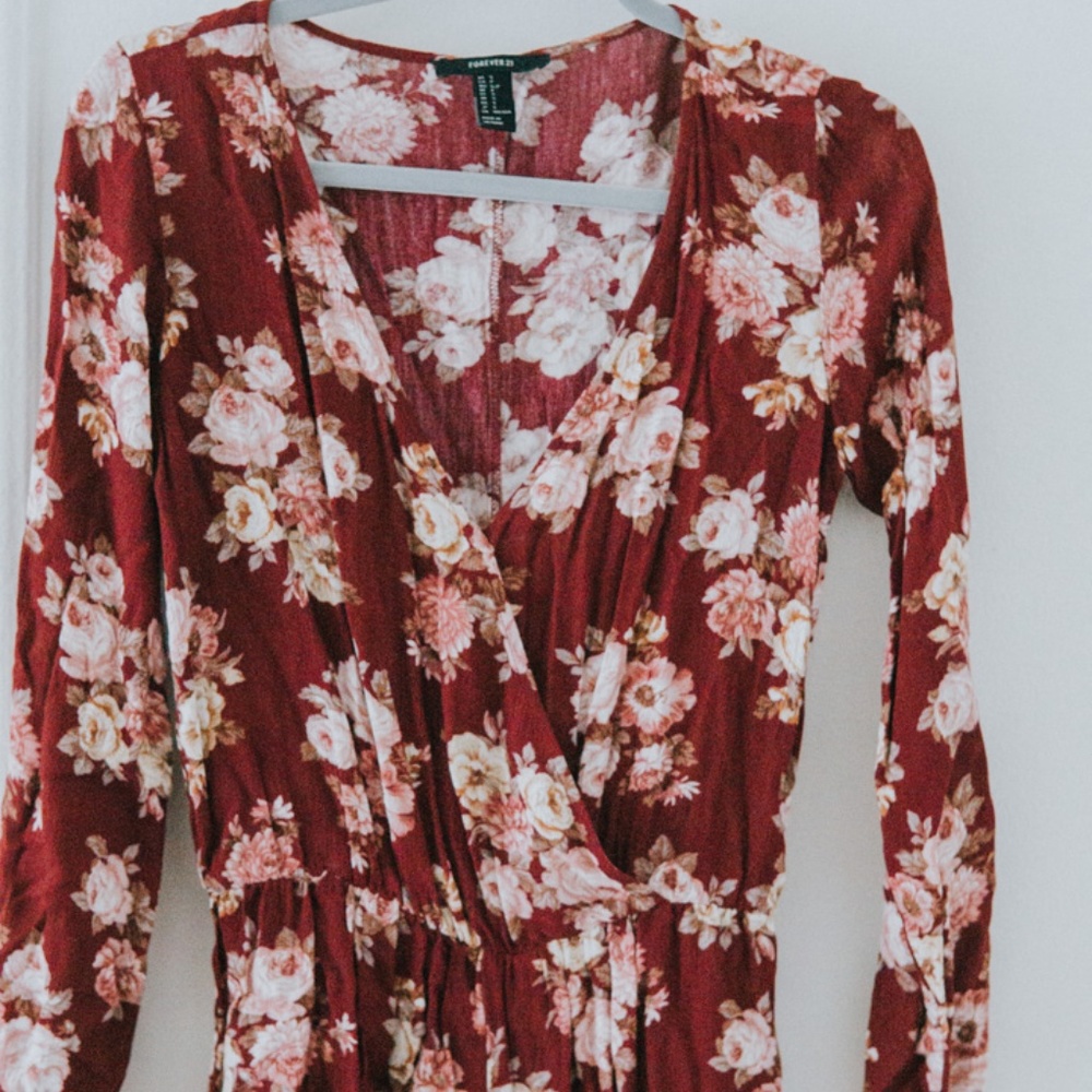 Red floral romper